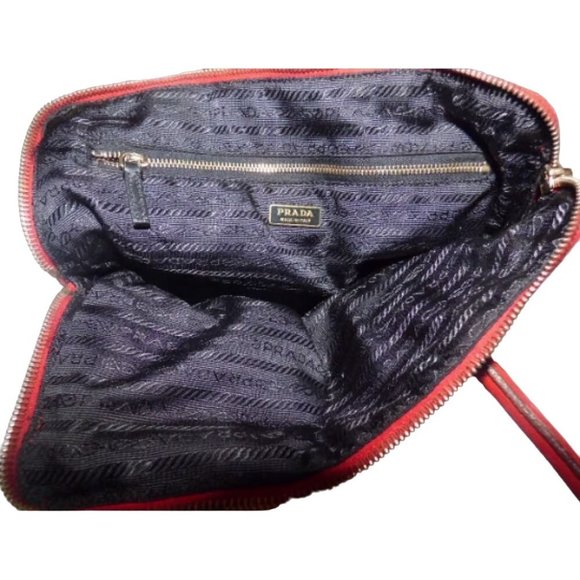 Prada Red Nylon and Leather Shoulder Bag w Chrome Lock and Key - Picture 3 of 5